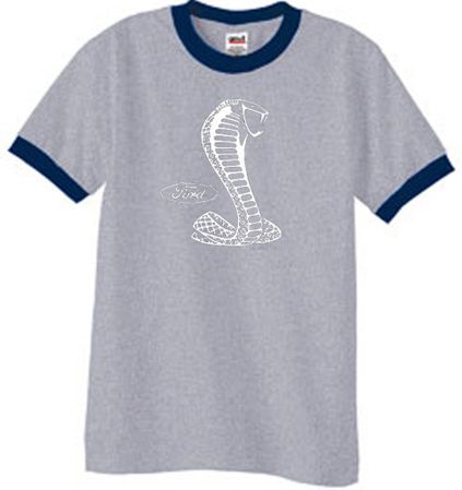 Ford Mustang Cobra Ringer T-shirt - Adult Heather Grey/Navy Shirt