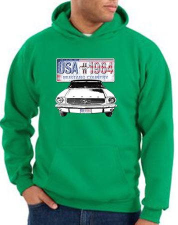 Ford Mustang Hoodie Hooded Sweatshirt USA 1964 Country Kelly Green