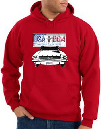 Ford Mustang Hoodie Hooded Sweatshirt USA 1964 Country Red Hoody