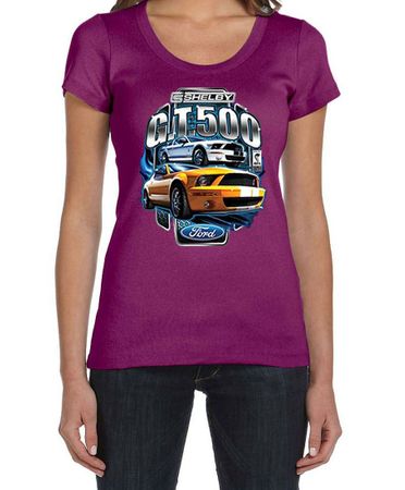 Ford Mustang Ladies Shirt Yellow White GT500 Scoop Neck Tee T-Shirt
