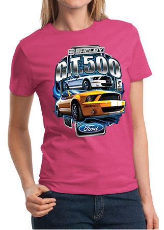 Ford Mustang Ladies Shirt Yellow White GT500 Tee T-Shirt
