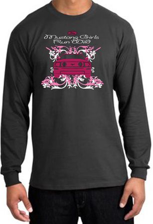 Ford Mustang Long Sleeve Shirt - Girls Run Wild Adult Charcoal T-Shirt