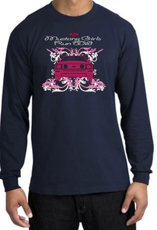 Ford Mustang Long Sleeve Shirt - Girls Run Wild Adult Navy T-Shirt