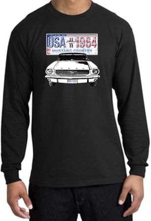 Ford Mustang Long Sleeve Shirt - USA 1964 Country Adult Black T-Shirt