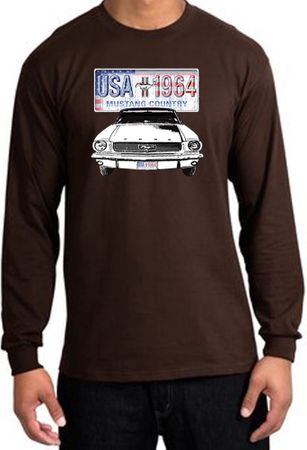 Ford Mustang Long Sleeve Shirt - USA 1964 Country Adult Brown T-Shirt