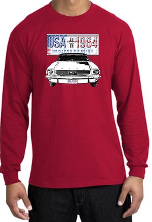 Ford Mustang Long Sleeve Shirt - USA 1964 Country Adult Red T-Shirt