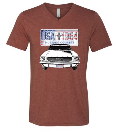 Ford Mustang Mens Shirt USA 1964 Country Tri Blend V-neck Tee T-Shirt