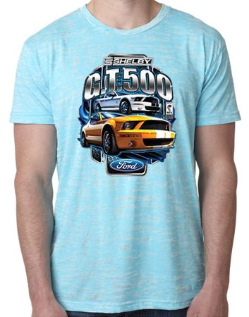 Ford Mustang Mens Shirt Yellow White GT500 Burnout Tee T-Shirt
