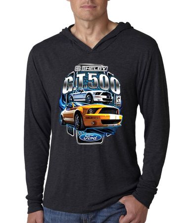 Ford Mustang Mens Shirt Yellow White GT500 Lightweight Hoody Tee