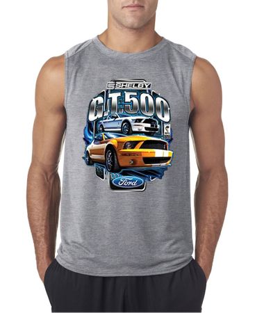 Ford Mustang Mens Shirt Yellow White GT500 Sleeveless Tee T-Shirt