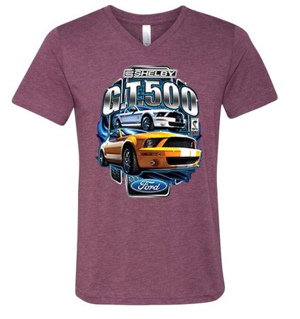 Ford Mustang Mens Shirt Yellow White GT500 Tri Blend V-neck Tee