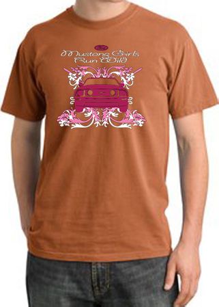 Ford Mustang Pigment Dyed T-Shirt Girls Run Wild Burnt Orange Shirt