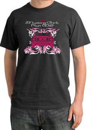 Ford Mustang Pigment Dyed T-Shirt Girls Run Wild Dark Smoke Tee Shirt