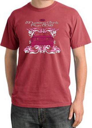 Ford Mustang Pigment Dyed T-Shirt Girls Run Wild Dashing Red Tee Shirt