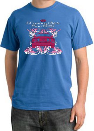 Ford Mustang Pigment Dyed T-Shirt Girls Run Wild Medium Blue Tee Shirt