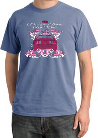 Ford Mustang Pigment Dyed T-Shirt Girls Run Wild Night Blue Tee Shirt