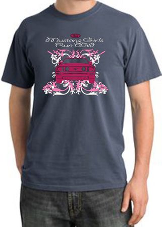 Ford Mustang Pigment Dyed T-Shirt Girls Run Wild Scotland Blue Shirt