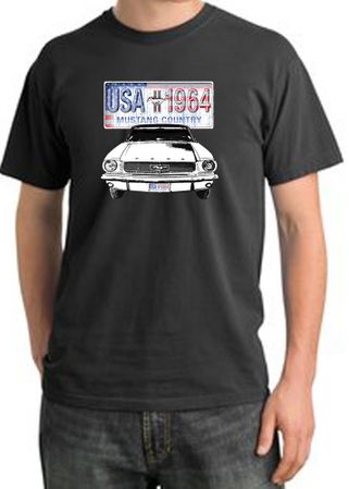 Ford Mustang Pigment Dyed T-Shirt USA 1964 Country Dark Smoke Shirt