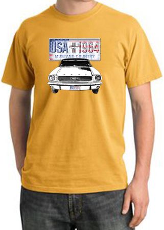 Ford Mustang Pigment Dyed T-Shirt USA 1964 Country Mustard Tee Shirt