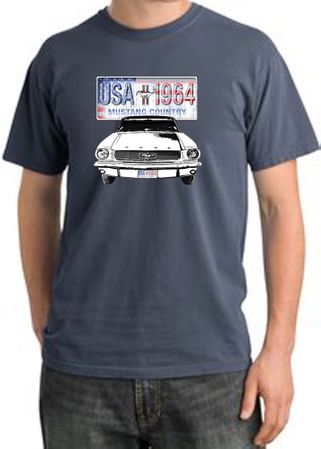 Ford Mustang Pigment Dyed T-Shirt USA 1964 Country Scotland Blue Shirt