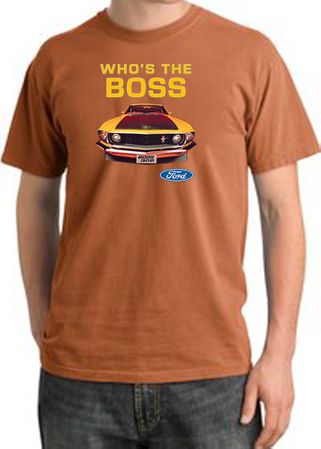 Ford Mustang Pigment Dyed T-Shirt - Who's The Boss 302 Burnt Orange