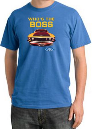 Ford Mustang Pigment Dyed T-Shirt - Who's The Boss 302 Medium Blue Tee