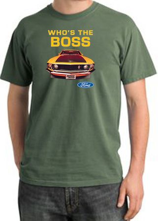 Ford Mustang Pigment Dyed T-Shirt - Who's The Boss 302 Olive Green Tee