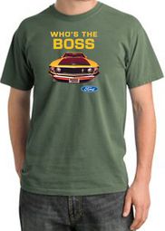 Ford Mustang Pigment Dyed T-Shirt - Who's The Boss 302 Olive Green Tee Ford Mustang Pigment Dyed T-Shirt - Who's The Boss 302 Olive Green Tee