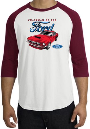 Ford Mustang Raglan Shirt - Chairman Of The Ford Adult White/Cardinal