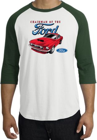 Ford Mustang Raglan Shirt - Chairman Of The Ford Adult White/Forest
