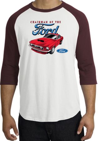 Ford Mustang Raglan Shirt - Chairman Of The Ford Adult White/Maroon