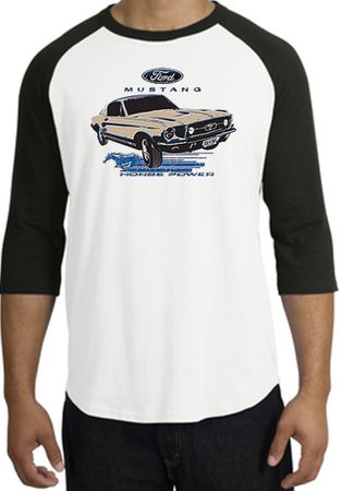Ford Mustang Raglan Shirt - Horsepower Adult White/Black T-Shirt
