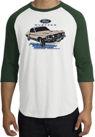 Ford Mustang Raglan Shirt - Horsepower Adult White/Forest T-Shirt