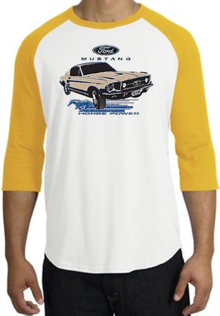 Ford Mustang Raglan Shirt - Horsepower Adult White/Gold T-Shirt