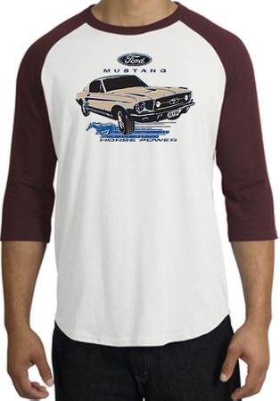 Ford Mustang Raglan Shirt - Horsepower Adult White/Maroon T-Shirt