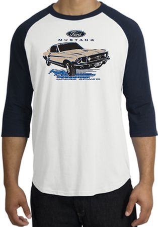 Ford Mustang Raglan Shirt - Horsepower Adult White/Navy T-Shirt