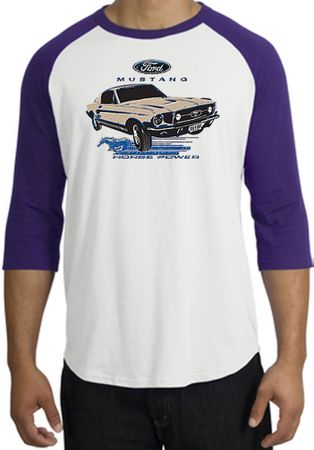 Ford Mustang Raglan Shirt - Horsepower Adult White/Purple T-Shirt