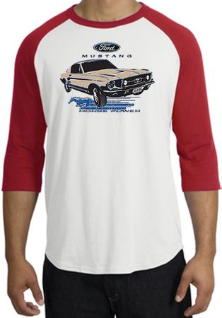 Ford Mustang Raglan Shirt - Horsepower Adult White/Red T-Shirt