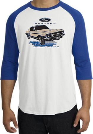 Ford Mustang Raglan Shirt - Horsepower Adult White/Royal T-Shirt