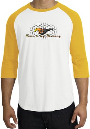 Ford Mustang Raglan Shirt - Make It My Mustang Grill White/Gold Tee