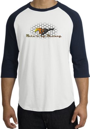 Ford Mustang Raglan Shirt - Make It My Mustang Grill White/Navy Tee
