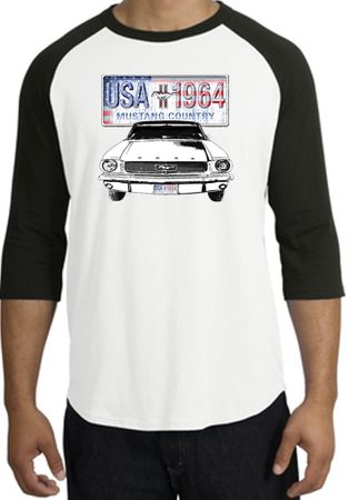 Ford Mustang Raglan Shirt - USA 1964 Country Adult White/Black T-Shirt