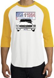 Ford Mustang Raglan Shirt - USA 1964 Country Adult White/Gold T-Shirt