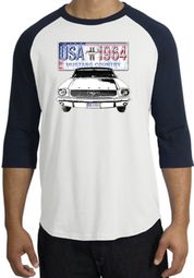 Ford Mustang Raglan Shirt - USA 1964 Country Adult White/Navy T-Shirt