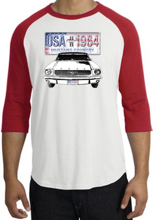 Ford Mustang Raglan Shirt - USA 1964 Country Adult White/Red T-Shirt