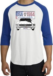 Ford Mustang Raglan Shirt - USA 1964 Country Adult White/Royal T-Shirt