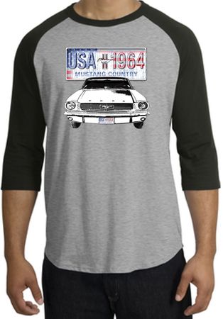 Ford Mustang Raglan Shirt USA 1964 Country Heather Grey/Black T-Shirt