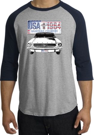 Ford Mustang Raglan Shirt USA 1964 Country Heather Grey/Navy T-Shirt