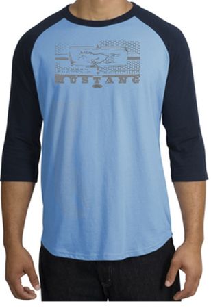 Ford Mustang Raglan T-Shirt Honeycomb Grille Carolina Blue/Navy Shirt