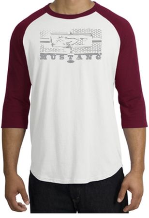Ford Mustang Raglan T-Shirt Honeycomb Grille White/Cardinal Shirt